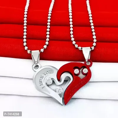 Stylish Fancy 2Pcs His And Hers Heart-Shape I Love You Couple Necklace