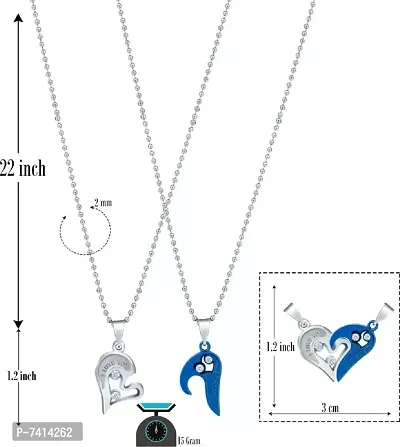 Stylish Fancy His And Hers Lover Couple I Love You Heart Locket With Chain For Valentine Day Gift 2 Pieces - His And Her Rhodium Zinc Metal-thumb3