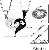 Stylish Fancy Valentine Special Black -Silver Broken Two Half Heart Shape Love Pendant Locket Necklace Chain Jewellery For Lovers-Couples Stainless Steel-thumb3