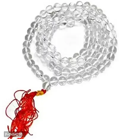 Stylish Fancy Clear Quartz Sphatik Jaap Mala For Pooja And Astrology Certified 108+1 Beads-thumb0