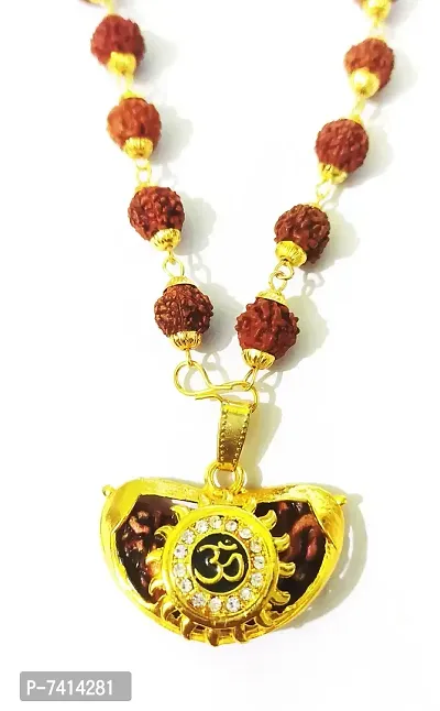 Stylish Fancy Om Ek Mukhi Rudraksha Big Size Bead Gold Plated Pendant One Face Cap Natural Brown With 1 Lab Certificate For Men And Women