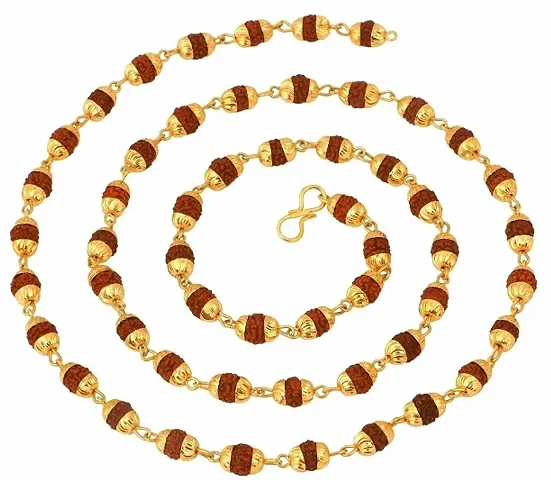 Unisex Wood Chain Rudraksha Mala with Golden Cap