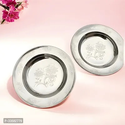 Stainless Steel Dinner Plates with Elegant Laser-Printed Design 27 cm Pack Of 2-thumb2