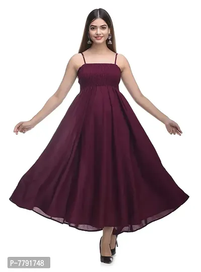 SMART BUTTON Women Casual wear Solid Cotton Blend Gown (Small, Wine)-thumb0