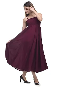 SMART BUTTON Women Casual wear Solid Cotton Blend Gown (Small, Wine)-thumb1