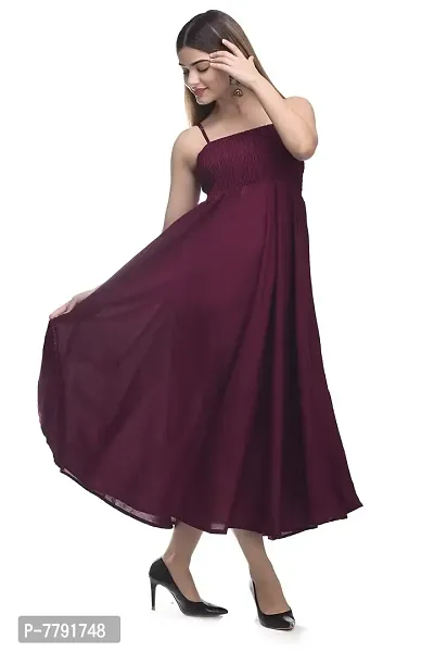 SMART BUTTON Women Casual wear Solid Cotton Blend Gown (Small, Wine)-thumb2