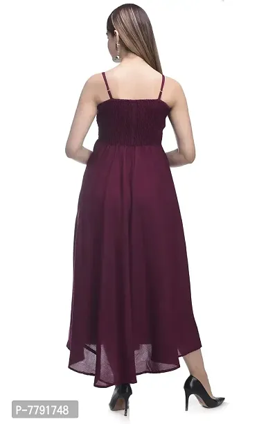 SMART BUTTON Women Casual wear Solid Cotton Blend Gown (Small, Wine)-thumb3