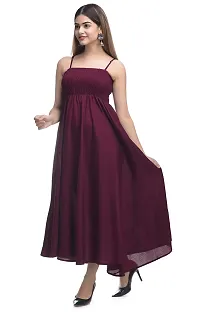 SMART BUTTON Women Casual wear Solid Cotton Blend Gown (Small, Wine)-thumb4
