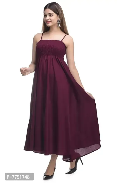 SMART BUTTON Women Casual wear Solid Cotton Blend Gown (Small, Wine)-thumb5