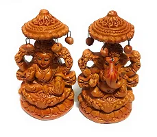 15CM Big Terracotta Eco Friendly Laxmi Ganesh Pair Idol Lakshmi Ganapati Murti for Home Office Diwali, Puja, Religious God, Handmade Terracotta Mitti Clay Sculpture Statue with Beautiful Pearl Garland-thumb1