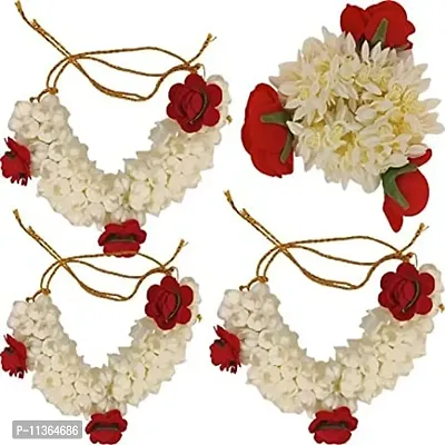 (Pack of 4) Rose & Mogra Rubber hair head band Gajra Hair Accessories Gajra White For Functions, Weddings, for Women