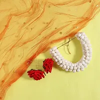 Combo Set of Artificial Hair Bun White Gajra and Red Flower U pin Juda Hair Clip for Women (2 Pcs)-thumb4