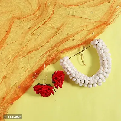 Combo Set of Artificial Hair Bun White Gajra and Red Flower U pin Juda Hair Clip for Women (2 Pcs)-thumb5