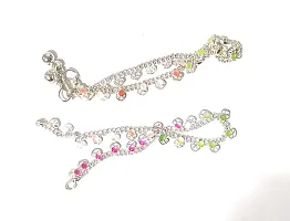 Silver Plated Sleek Colourful Crystal payal Pajeb Fashion Anklet for Women & Girls (Pair of 2)-thumb2