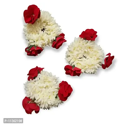 Rose and Mogra Rubber band Gajra Hair Accessories Gajra White For Functions, Weddings, for Women (Pack of 3)