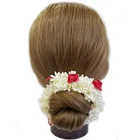 (Pack of 4) Rose & Mogra Rubber hair head band Gajra Hair Accessories Gajra White For Functions, Weddings, for Women-thumb1