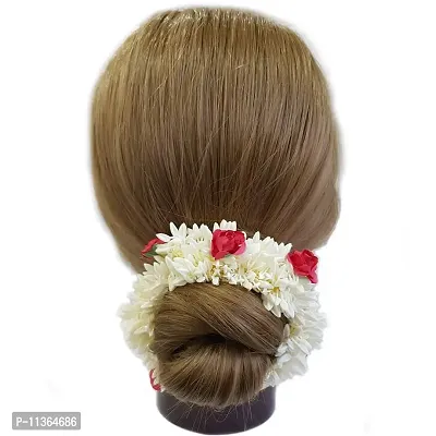 (Pack of 4) Rose & Mogra Rubber hair head band Gajra Hair Accessories Gajra White For Functions, Weddings, for Women-thumb2