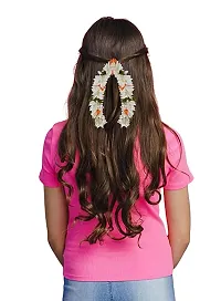 2 Pcs Artificial Jasmine Mogra Flower Hair Gajra, Garland Juda Decoration Phool Mogra band Gajra Realistic juda bun Hair Accessories for Women  Girls (Pack of 2) (White  Orange)-thumb1