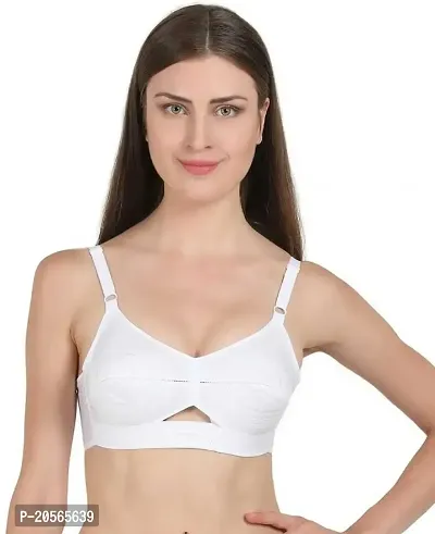 Imzz Trading Everyday Solid Wire Free Adjustable Stretch Cotton Bra/Casual Bra/Comfortable Bra for Women (Bra-White- 30B)