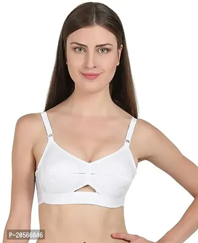 Imszz Trading Women's Cotton Non Padded Wire Free Full Coverage Adjustable Strap Bra(Cotton Bra-Wht(Pk1)-34B)