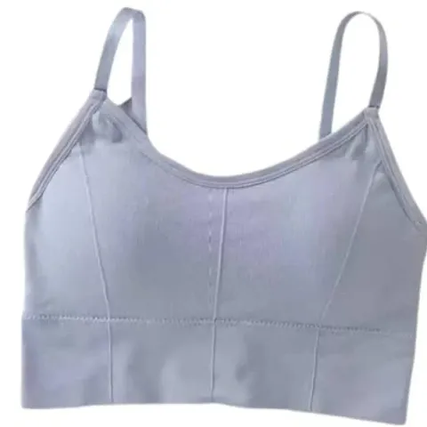 Imszz Trading Women Girls Cotton Blend Seamless Active Wear Gym Sports Crop Top Removable Pads Wirefree T-Shirt Yoga Workout Bra with Adjustable Straps Free Size