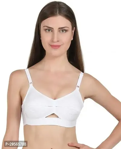 Imzz Trading Everyday Solid Wire Free Adjustable Stretch Cotton Bra/Casual Bra/Comfortable Bra for Women (Bra-White- 32B)