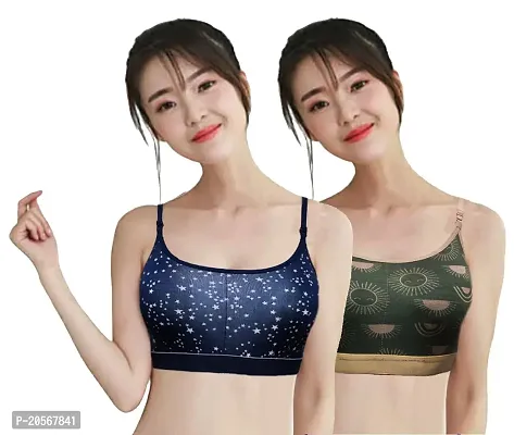 Imszz Trading Everyday T-Shirt Bra for Women Wireless Full Coverage Lightly Padded Cotton Blend Printed Bra Combo 01 Free Size Free Size Free Size