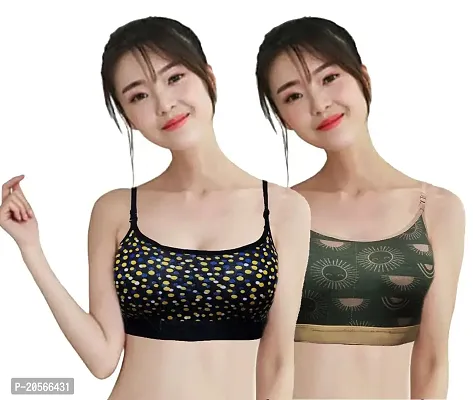 Imszz Trading Everyday T-Shirt Bra for Women Wireless Full Coverage Lightly Padded Cotton Blend Printed Bra Combo 01 Free Size Free Size Free Size-thumb0