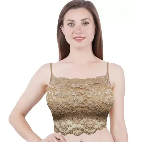 Imszz Trading Women's/Girl's/Women Lace Net Lightly Padded Non - Adjustable Wirefree Crop Top Bra