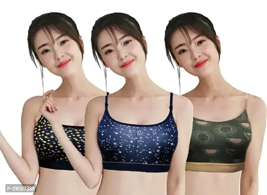 Imszz Trading Everyday T-Shirt Bra Wireless Full Coverage Lightly Padded Cotton Blend Printed Bra Free Size(Bra Combo 01 -Nb/Db/Blk(Pk3) - 32)