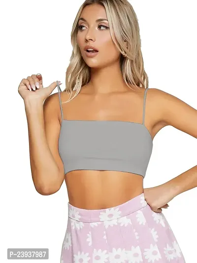 Women's  Girls Solid Basic Cropped Padded Cami Bra-thumb0