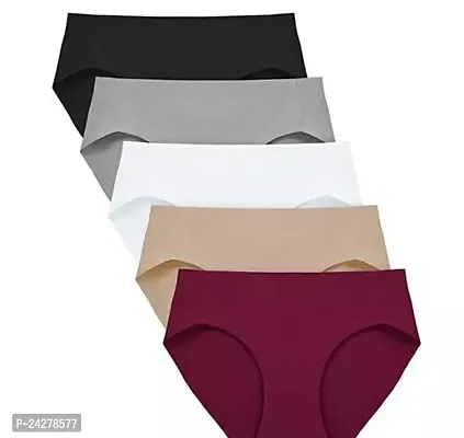 Women Panties Seamless Panties Silk Mid Waist Underwear for Female Girls Pack Of 5 (Assorted )-thumb0