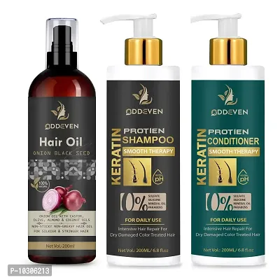 Odd Even Keratin Smooth Shampoo And Conditioner And Hair Oil- Pack Of 3, 200 Ml Each