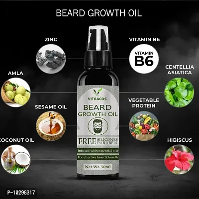 Vitracos Beard Growth Oil - More Beard Growth, With Redensyl, 8 Natural Oils Including Jojoba Oil, Vitamin E, Nourishment And Strengthening, No Harmful Chemical Hair Oil- 50 ml-thumb0