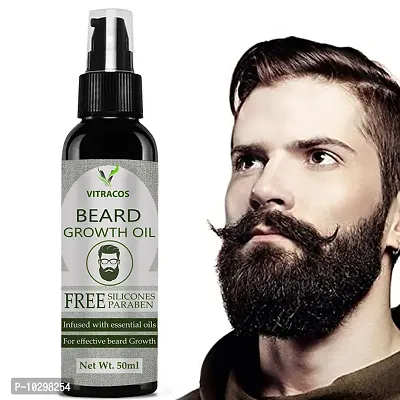 Vitracos Beard Hair Growth Oil For Men For Faster Beard Growth For Thicker And Fuller Looking Beard Best Beard Oil For Patchy Beard Clinically Tested Non-Sticky Hair Oil- 50 ml