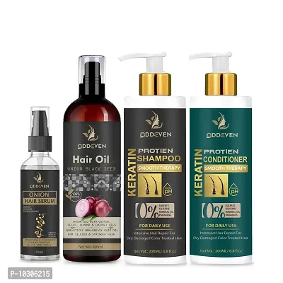 Odd Even Keratin Smooth Shampoo And Conditioner And Hair Serum With Oil- 650 Ml, Pack Of 4