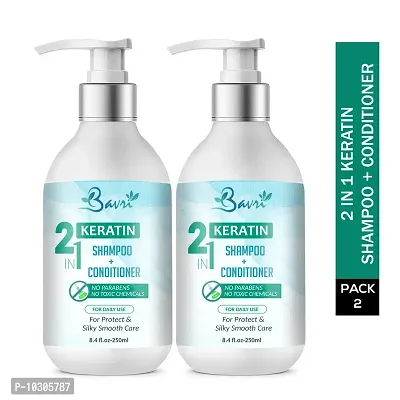 2-In-1 Keratin Shampoo And Conditioner For Protect And Silky Smooth Care 250 Ml Pack Of 2