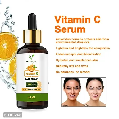 Vitracos Vitamin C-Advance Radiance Booster Anti Acne Restoring Anti Tanning Skin Clearing Serum Skin Repair, Supercharged Face Serum, Dark Circle, Fine Line And Sun Damage Corrector, Genuine 20% - 45 Ml