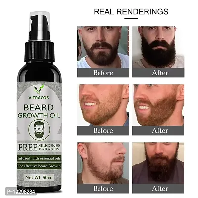 Vitracos Beard Growth Oil - More Beard Growth, 8 Natural Oils Including Jojoba Oil, Vitamin E, Nourishment And Strengthening , No Harmful Chemical Hair Oil- 50 ml-thumb0