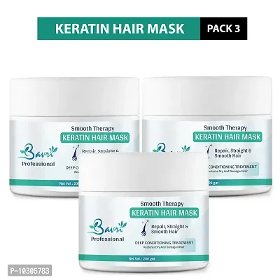 Keratin Hair Mask- 200 Ml- For Intense Damaged Hair Repair - Salon Like Hair Spa At Your Home - For Dry And Damaged Hair Pack Of 3-thumb0