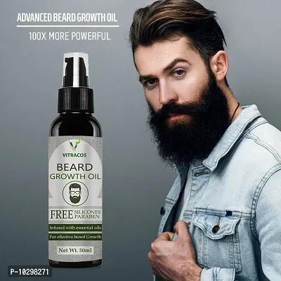 Vitracos Beard Growth Oil - More Beard Growth, With Redensyl, 8 Natural Oils Including Jojoba Oil, Vitamin E, Nourishment And Strengthening, No Harmful Chemicals Hair Oil- 50 ml