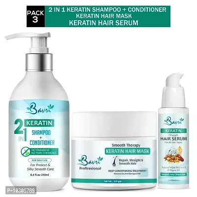 2+In+1 Keratin Shampoo And Conditioner 250Ml + Keratin Hair Mask 200Gm + Keratin Hair Serum 50Ml Set Of 3