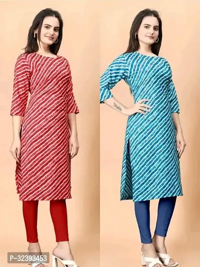 Stylish Multicoloured Crepe Printed Straight Kurta For Women Pack Of 2-thumb0