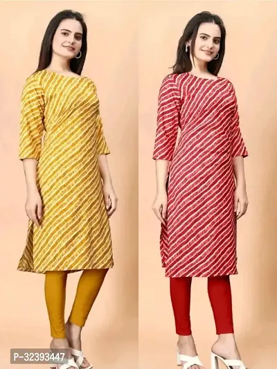 Stylish Multicoloured Crepe Printed Straight Kurta For Women Pack Of 2-thumb0