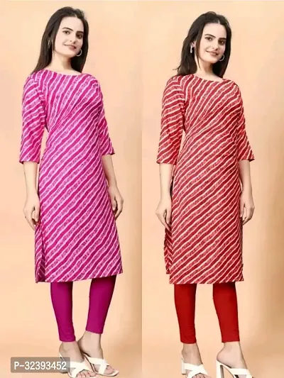 Stylish Multicoloured Crepe Printed Straight Kurta For Women Pack Of 2-thumb0