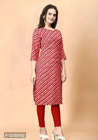 Stylish Red Crepe Printed Straight Kurta For Women-thumb0