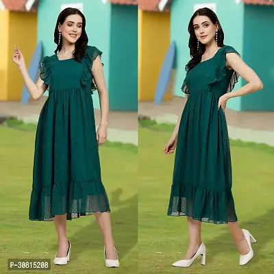 Stylish Green Georgette Solid Fit And Flare Dress For Women-thumb0