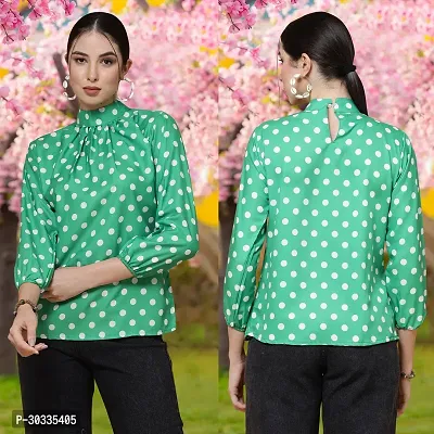 Elegant Green Crepe Printed Top For Women-thumb0