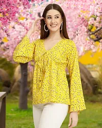 Elegant Yellow Crepe Printed Top For Women-thumb1