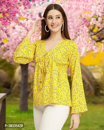 Elegant Yellow Crepe Printed Top For Women-thumb2